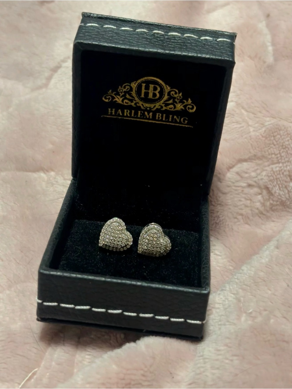 HarlemBling Silver Crystal Heart Pavé Stud Earrings